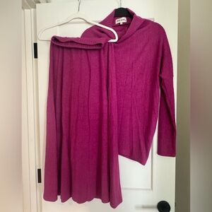 Ribbed Sweater & Skirt Set in Fuchsia